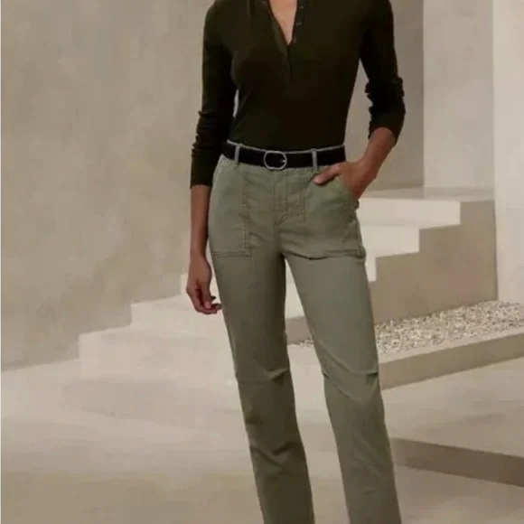 Banana Republic Sloan Utility Ankle Pant Heritage Olive Stretch Cargo Pockets 10 - Picture 2 of 12